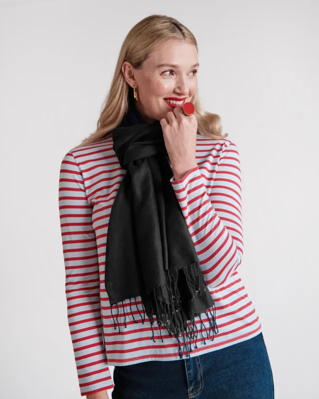 Cashmere Silk Fringe Scarf - Black sold by Frances Valentine