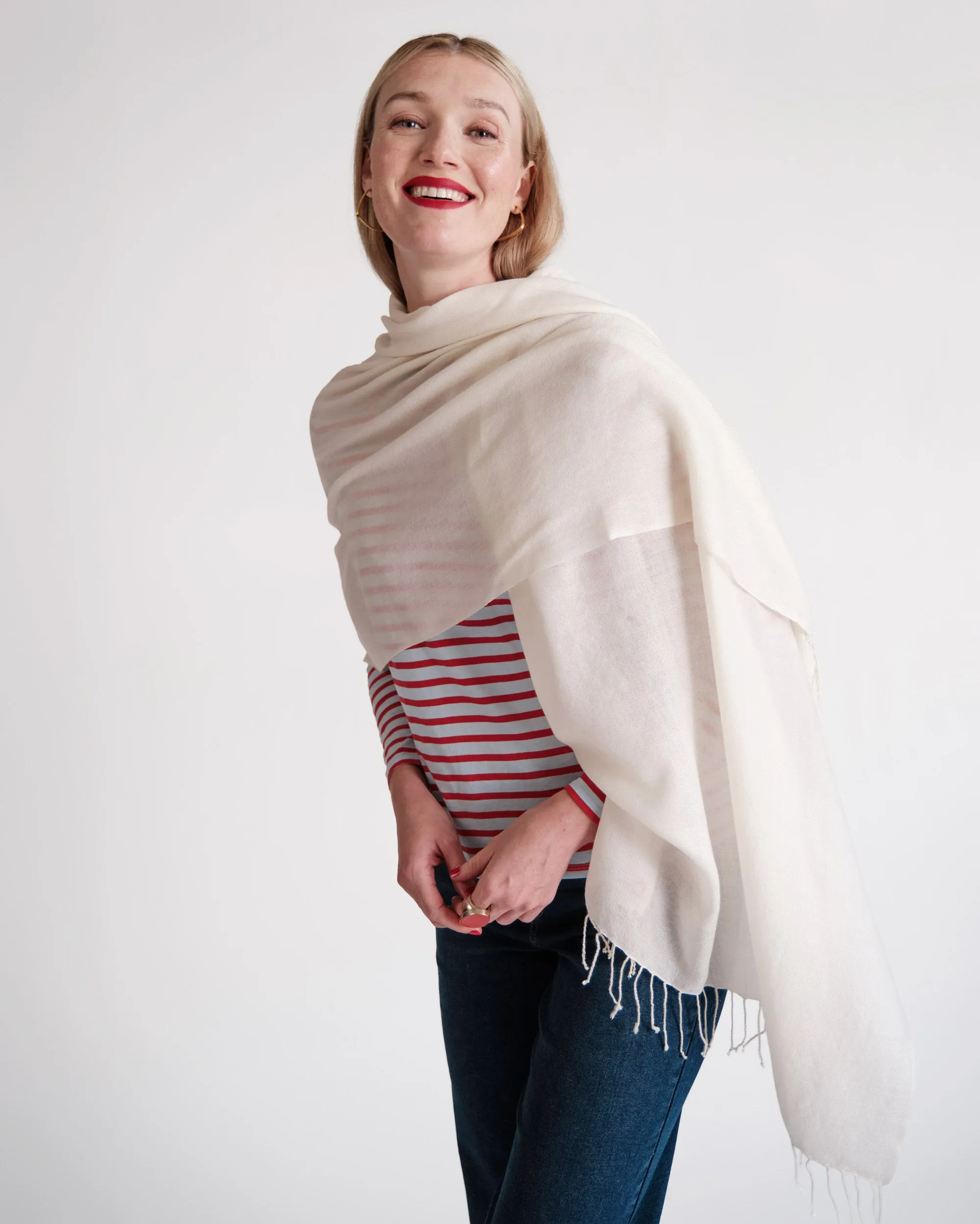 Cashmere Silk Fringe Scarf - Oyster sold by Frances Valentine product image thumbnail 2