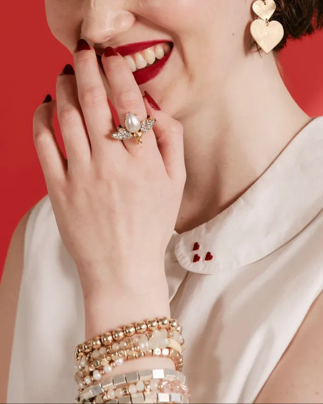 Bee Ring - Gold/White sold by Frances Valentine