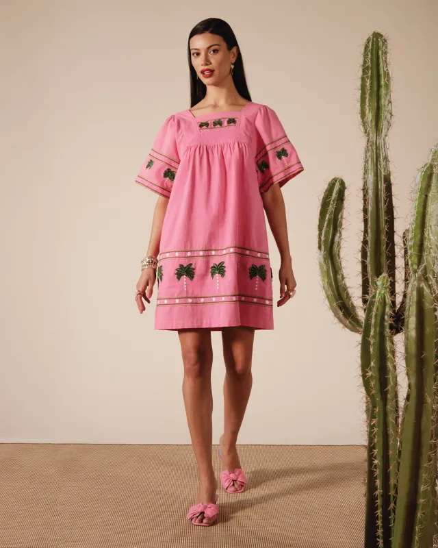 Picnic Mini Dress - Palm Tree Pink made by Frances Valentine