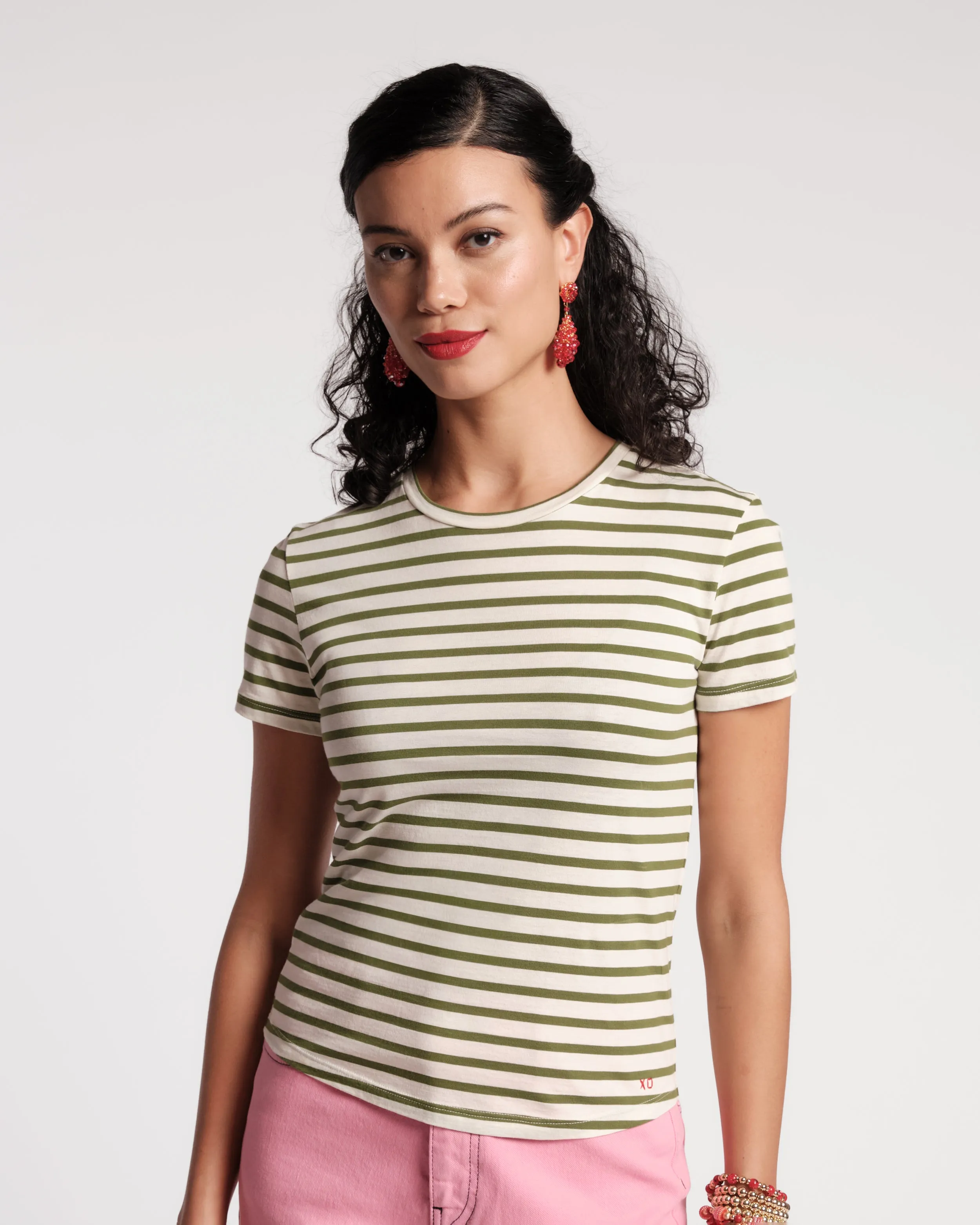 Super Striped Baby Tee - Oyster/Green sold by Frances Valentine