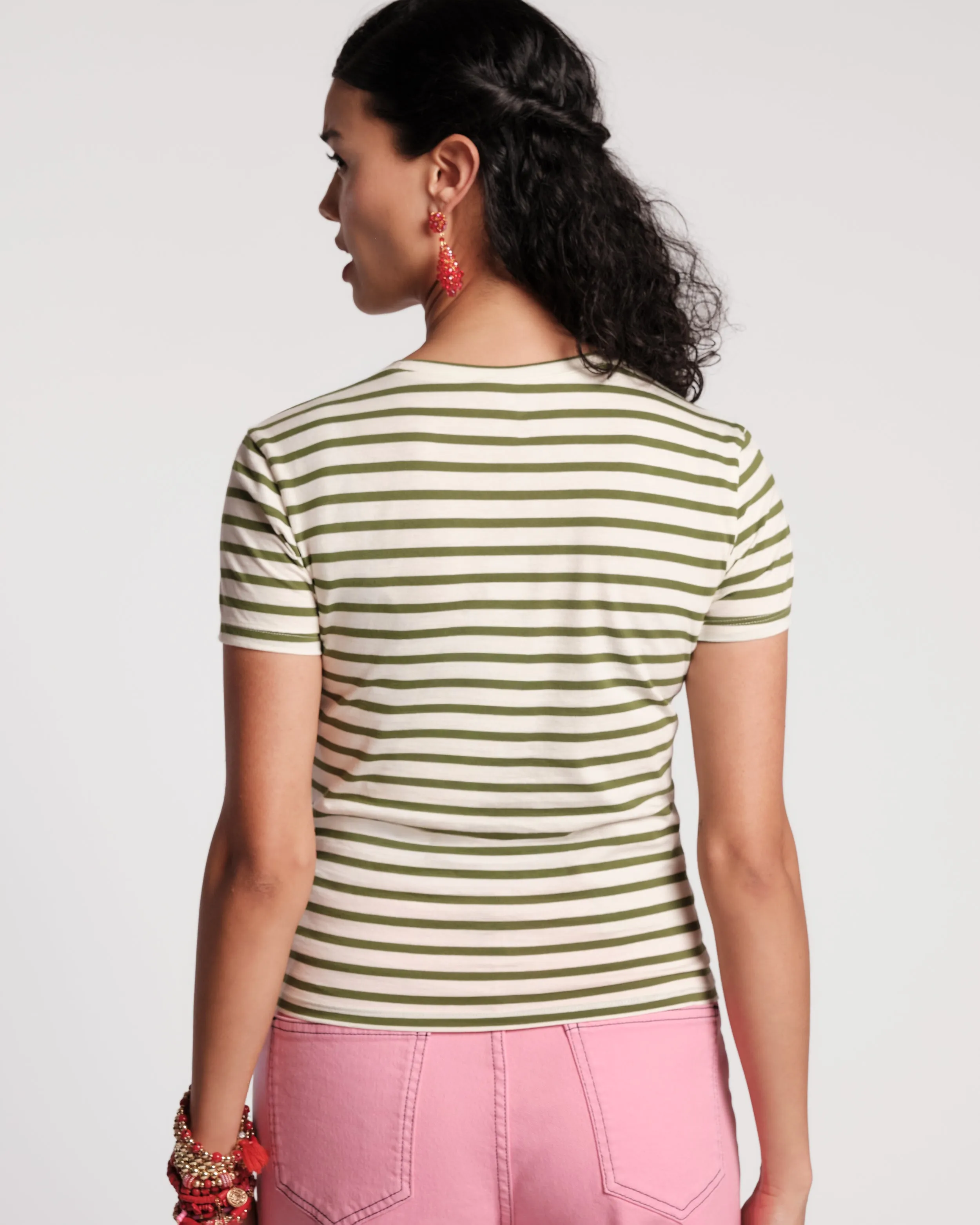 Super Striped Baby Tee - Oyster/Green sold by Frances Valentine product image thumbnail 3