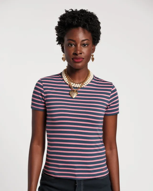 Super Striped Baby Tee - Pink/Navy made by Frances Valentine
