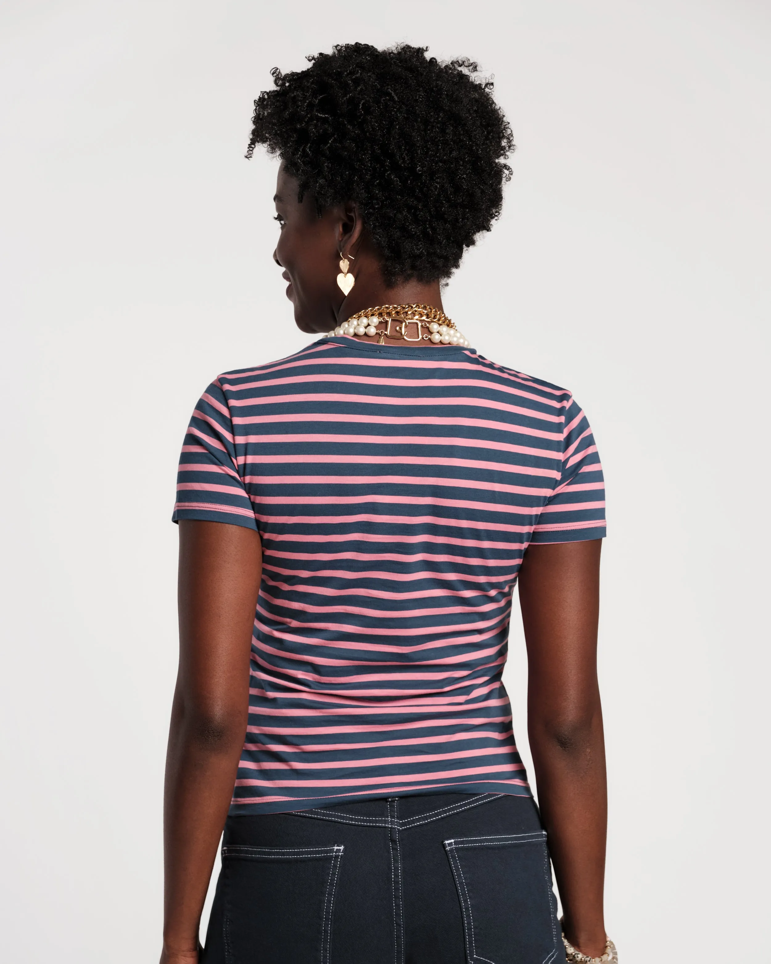 Super Striped Baby Tee - Pink/Navy sold by Frances Valentine product image thumbnail 3