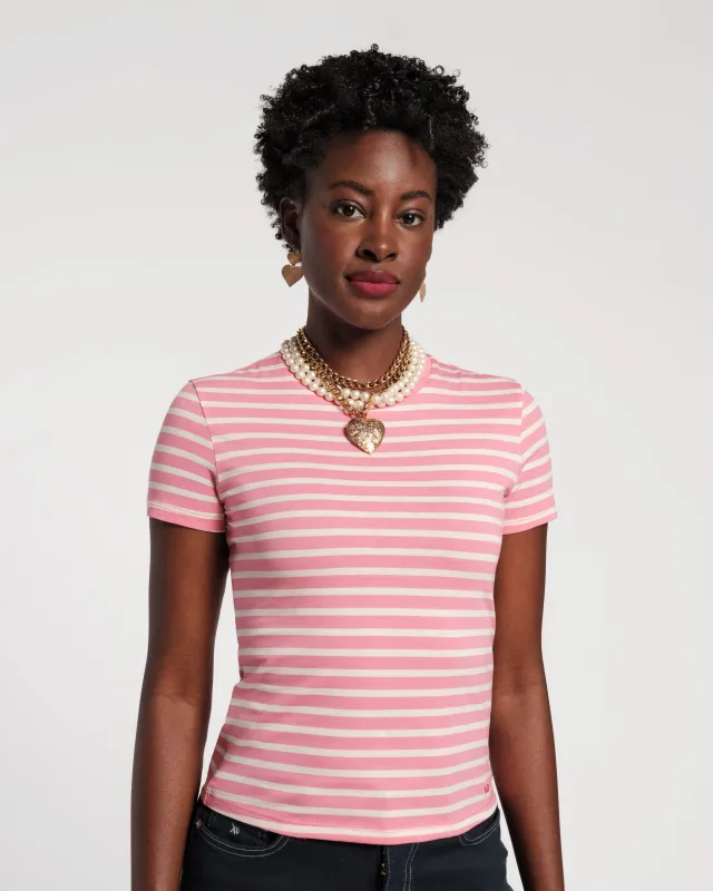 Super Striped Baby Tee - Oyster/Pink made by Frances Valentine