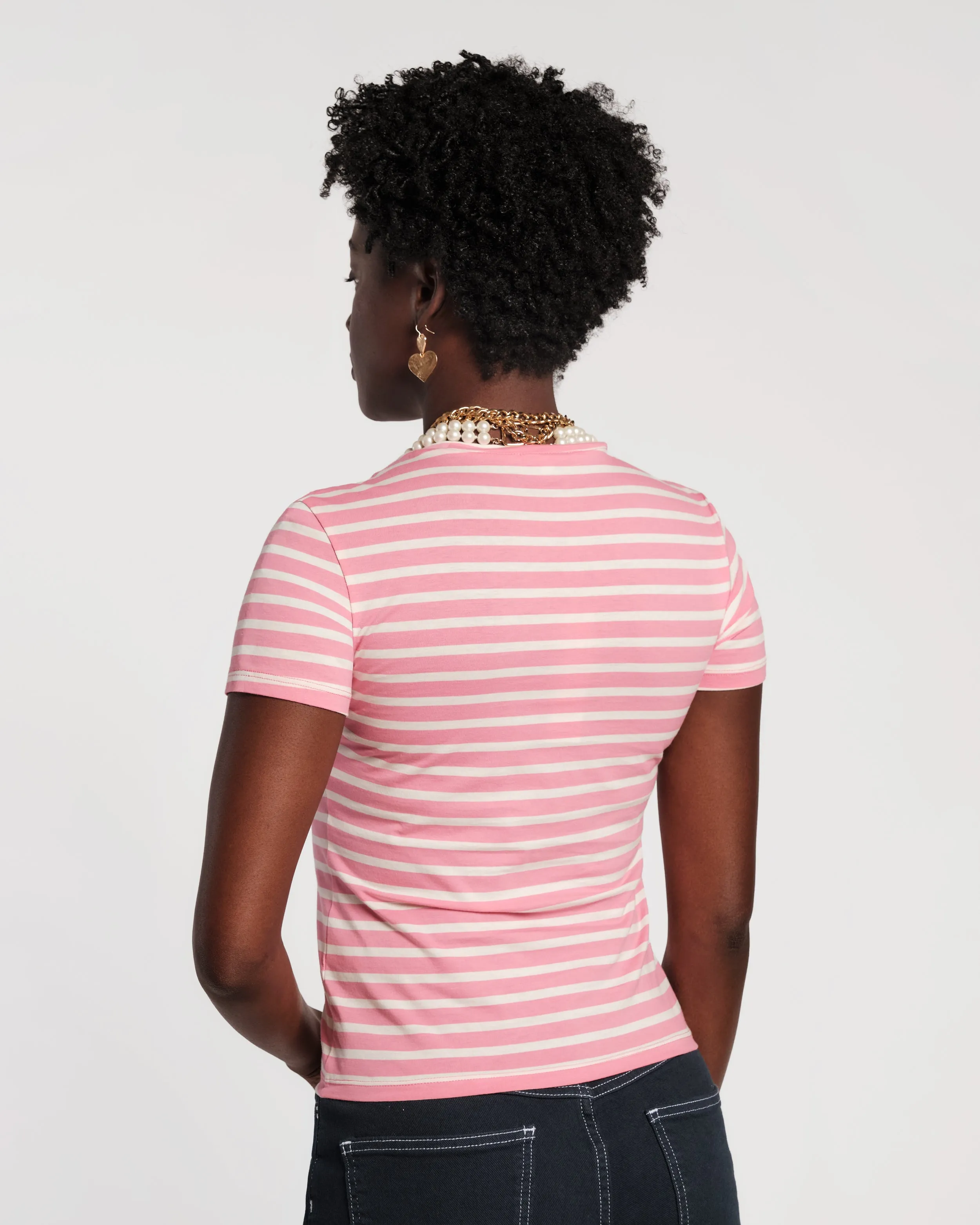 Super Striped Baby Tee - Oyster/Pink sold by Frances Valentine product image thumbnail 3