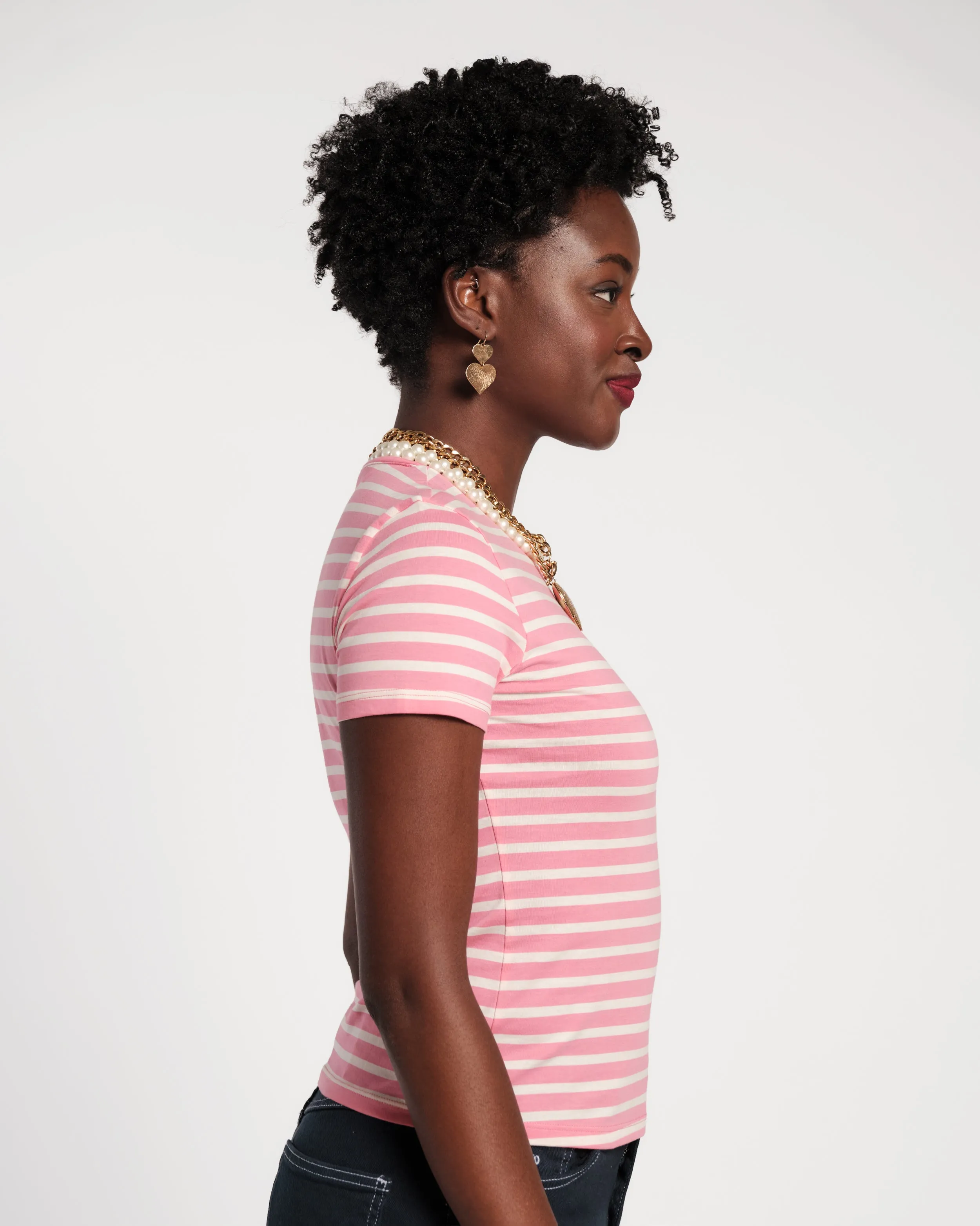 Super Striped Baby Tee - Oyster/Pink sold by Frances Valentine product image thumbnail 2