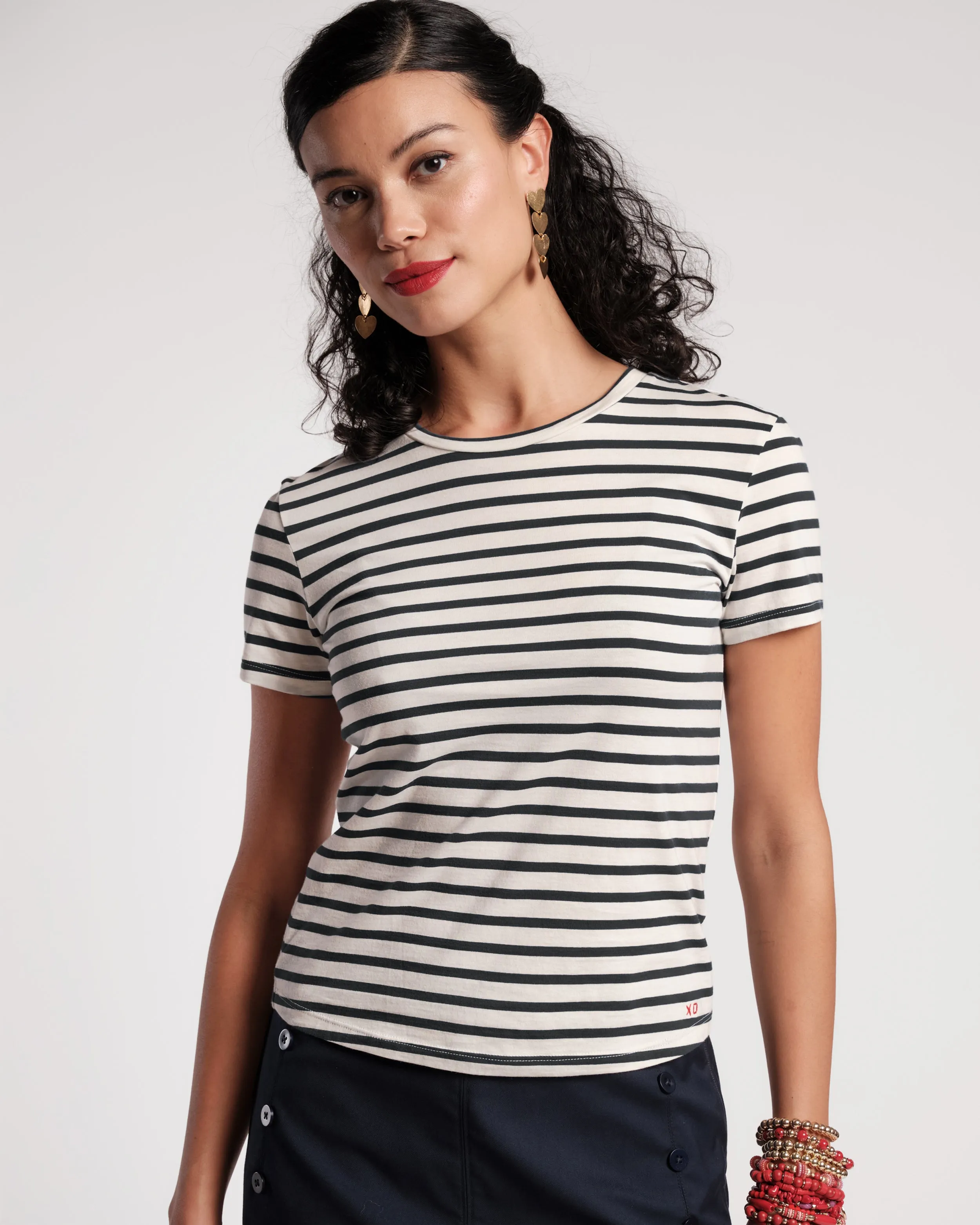 Super Striped Baby Tee - Oyster/Black sold by Frances Valentine