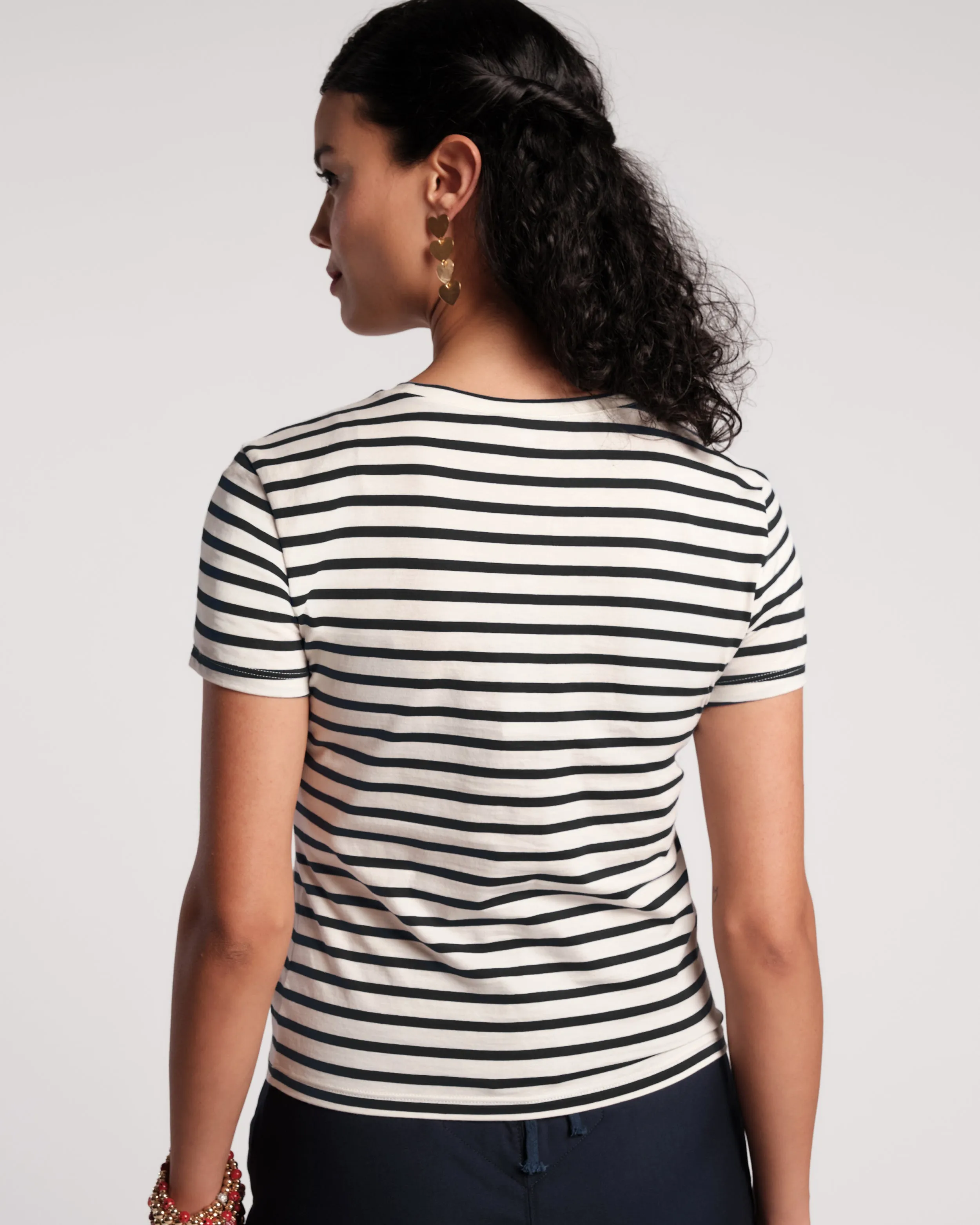 Super Striped Baby Tee - Oyster/Black sold by Frances Valentine product image thumbnail 3