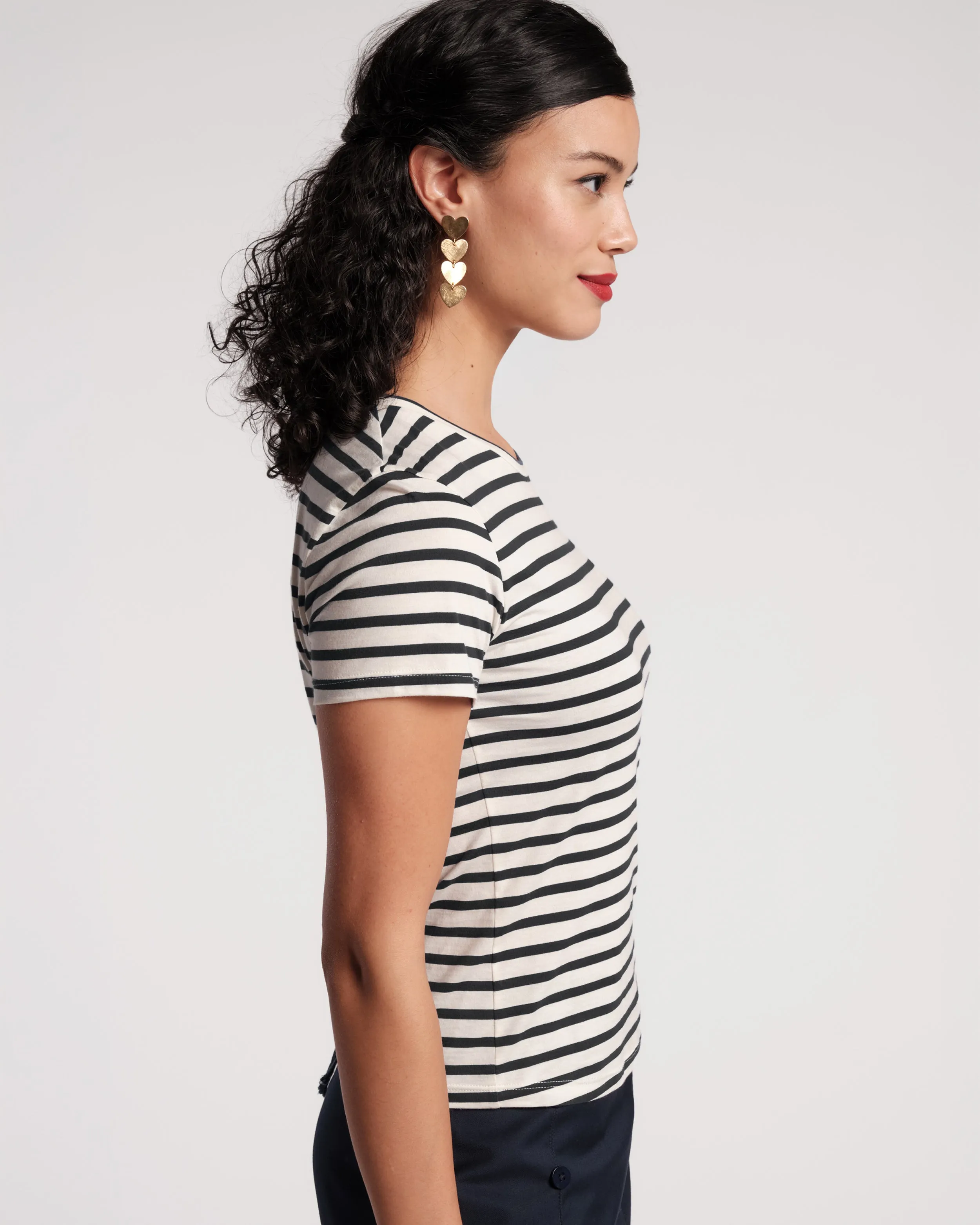 Super Striped Baby Tee - Oyster/Black sold by Frances Valentine product image thumbnail 2