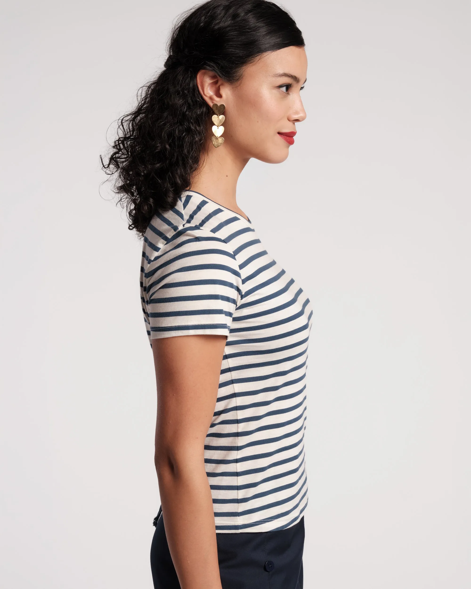 Super Striped Baby Tee - Oyster/Navy sold by Frances Valentine product image thumbnail 3