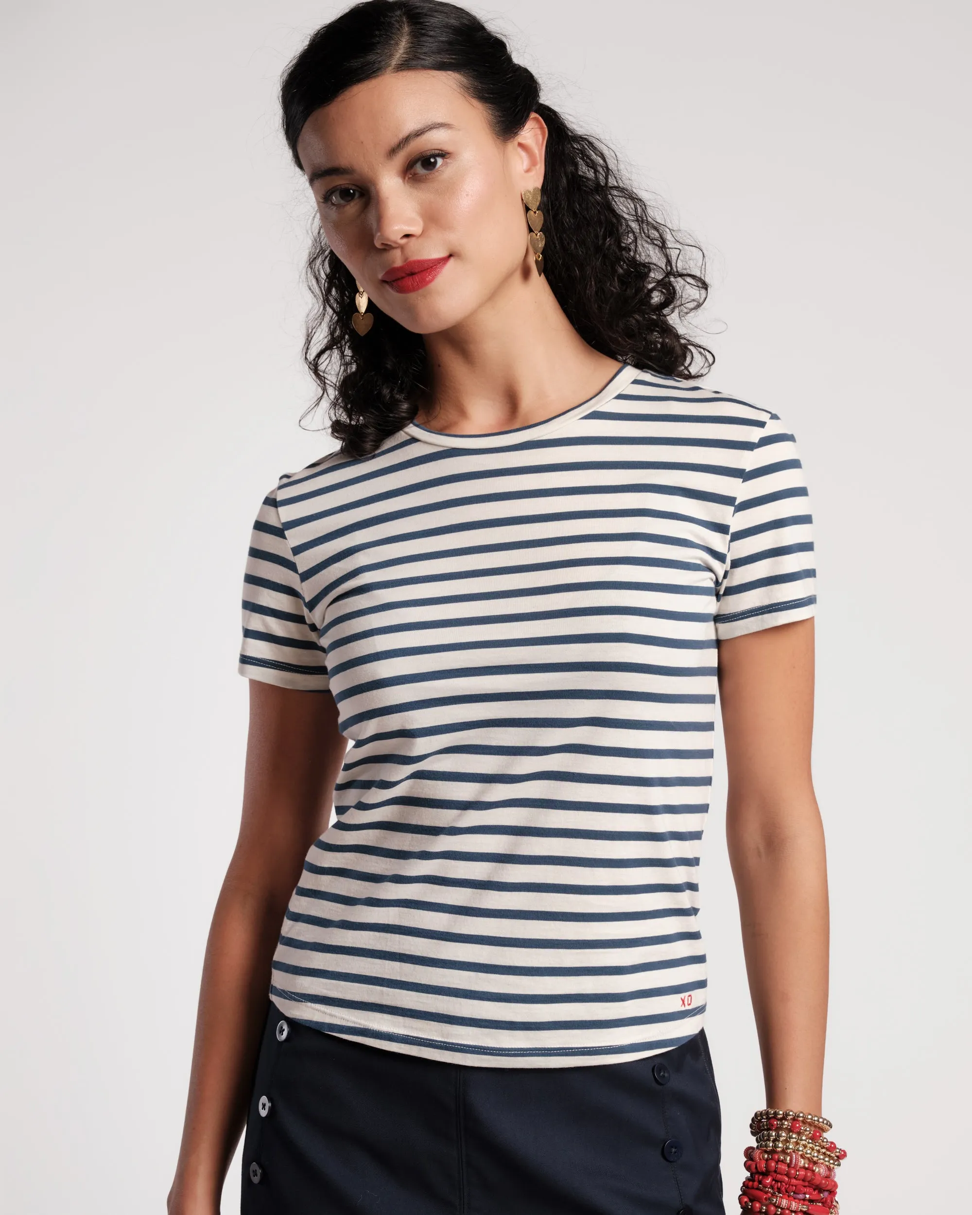 Super Striped Baby Tee - Oyster/Navy sold by Frances Valentine
