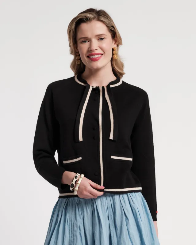 Border Tie Neck Cardigan - Black made by Frances Valentine