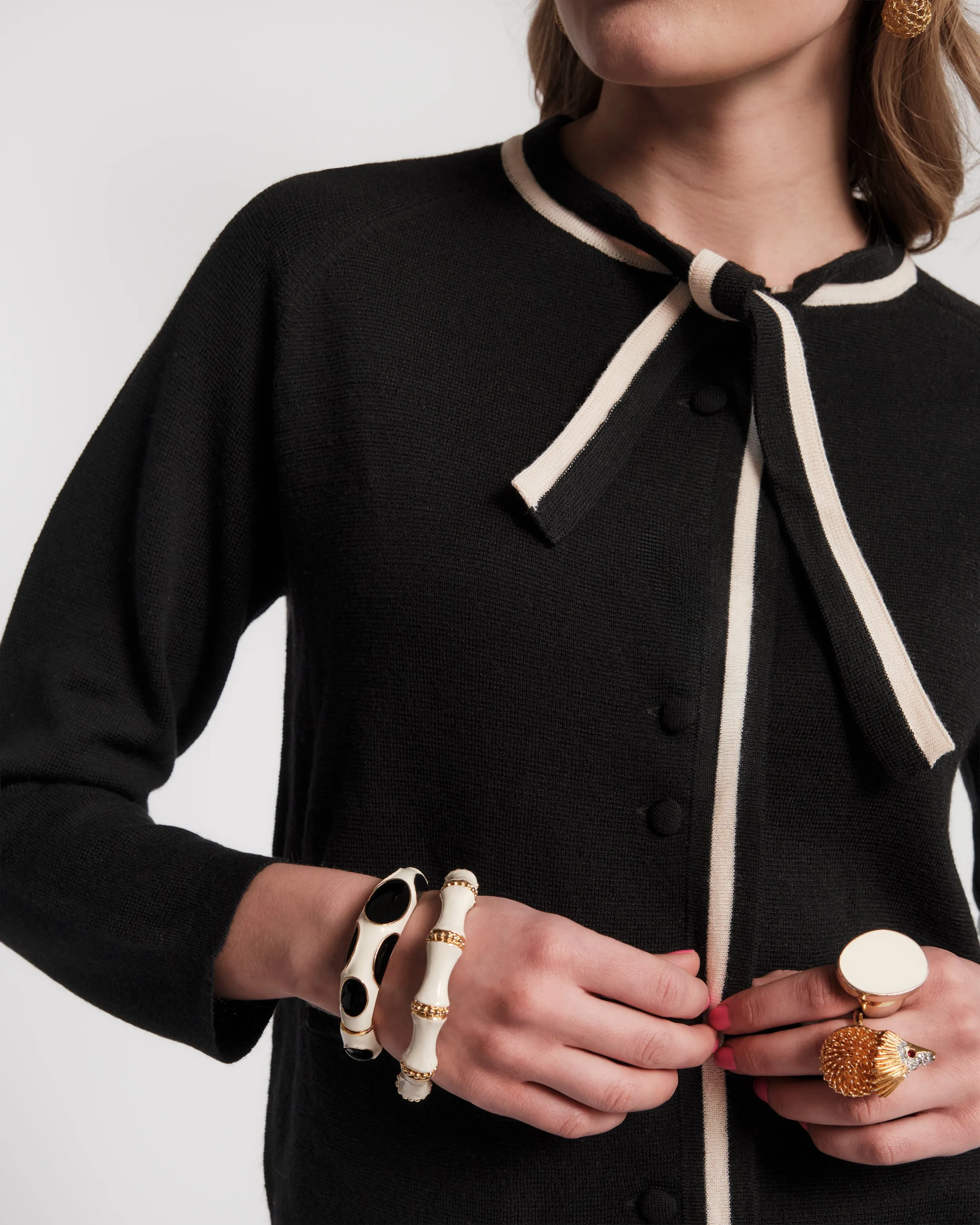 Border Tie Neck Cardigan - Black sold by Frances Valentine product image thumbnail 4