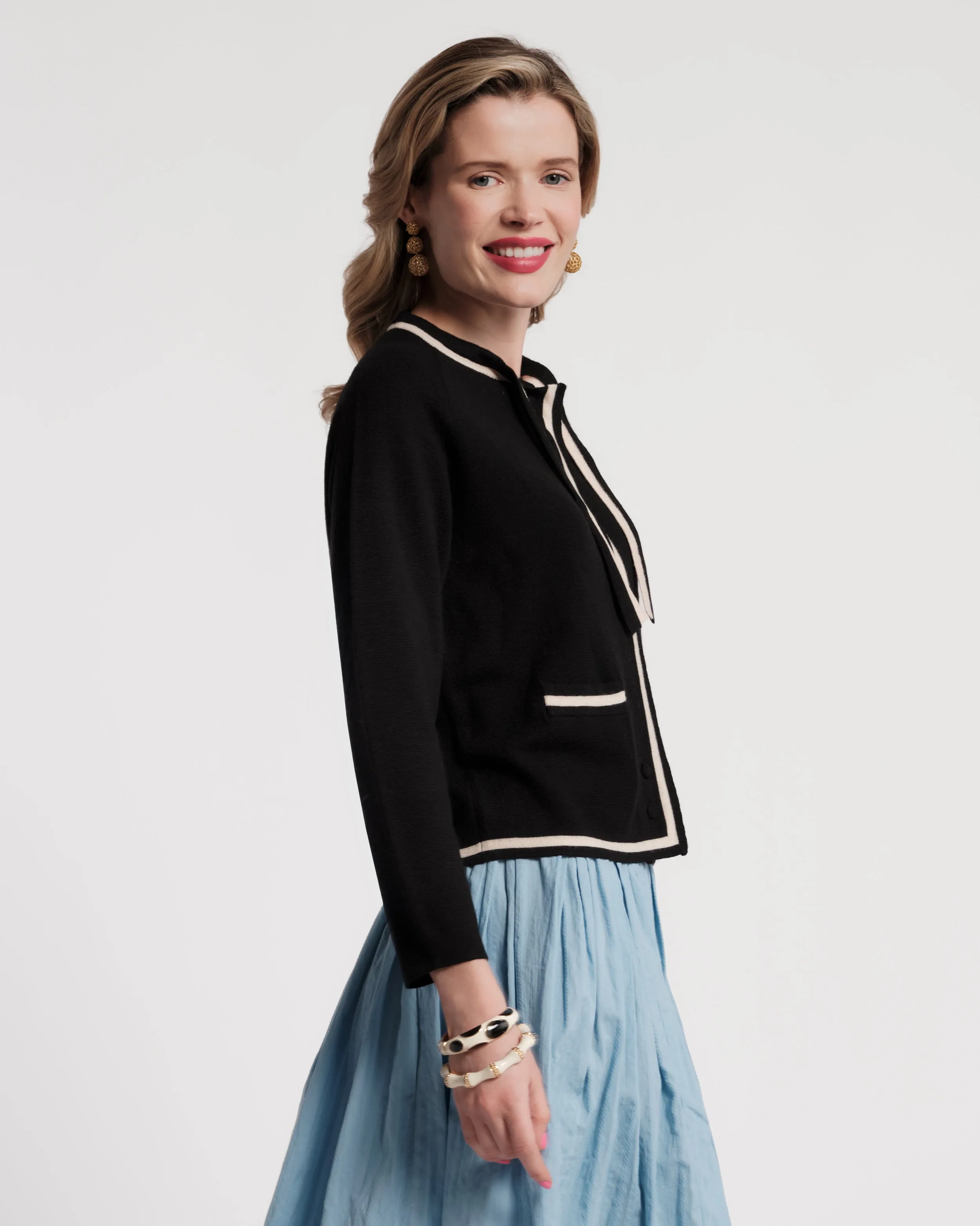 Border Tie Neck Cardigan - Black sold by Frances Valentine product image thumbnail 2