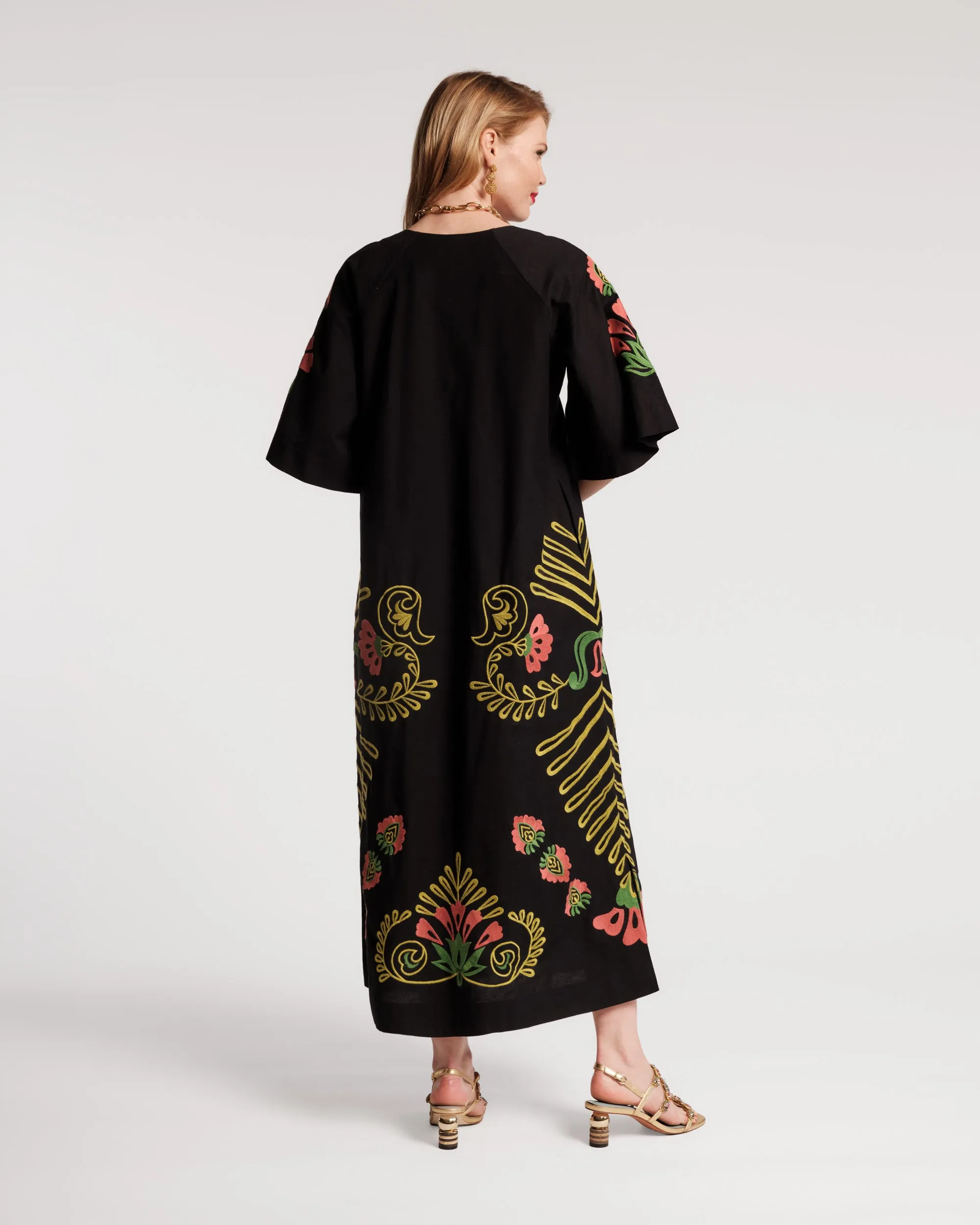 Embroidered Charming Caftan - Canopy Black/Green sold by Frances Valentine product image thumbnail 4
