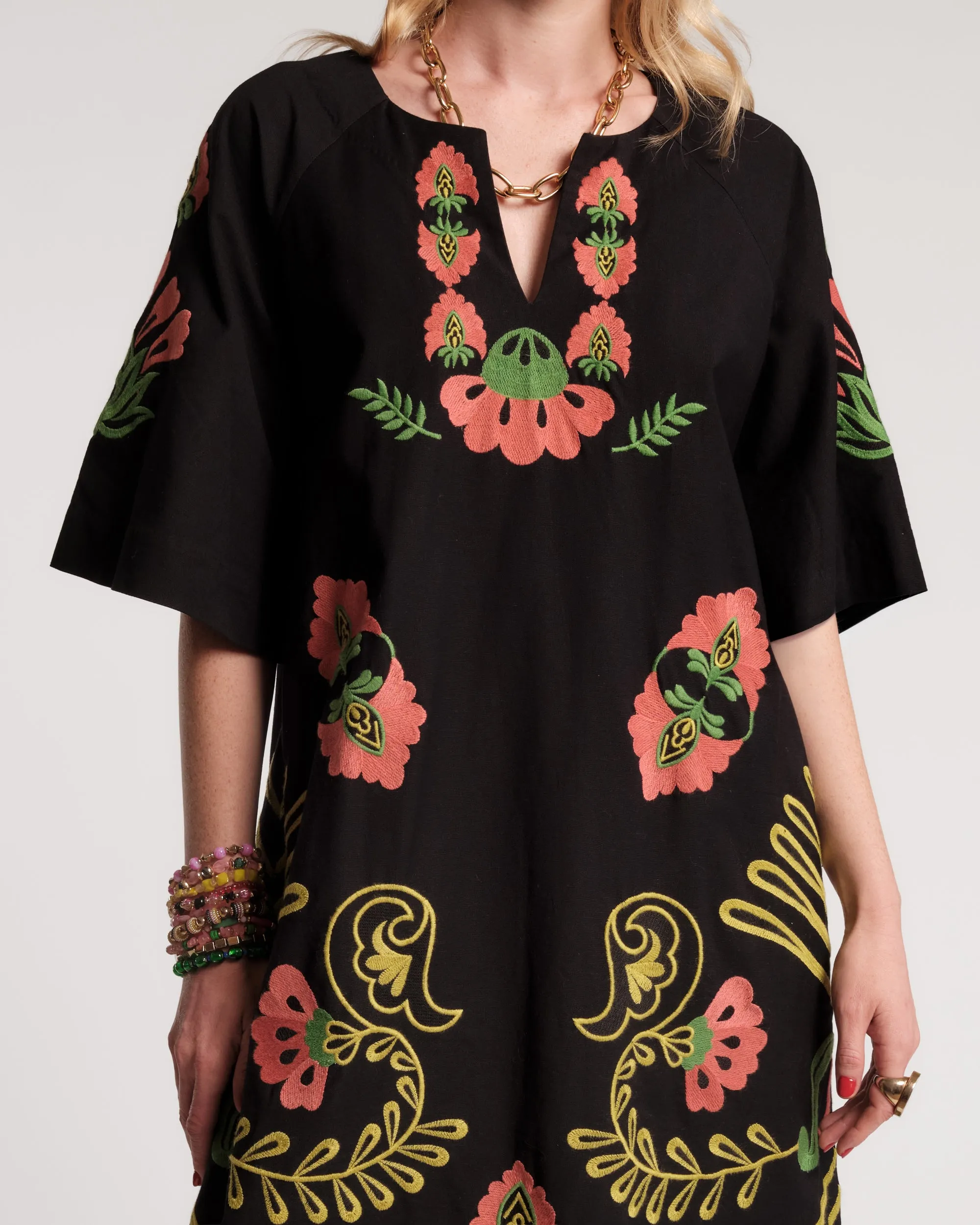 Embroidered Charming Caftan - Canopy Black/Green sold by Frances Valentine product image thumbnail 2