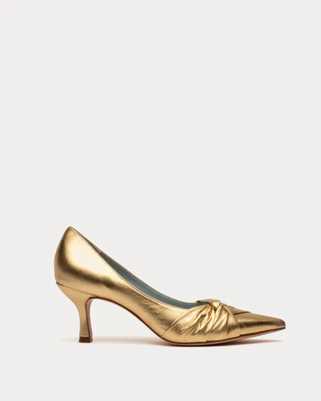 Knot Kitten Heel - Crinkle Nappa Platino sold by Frances Valentine