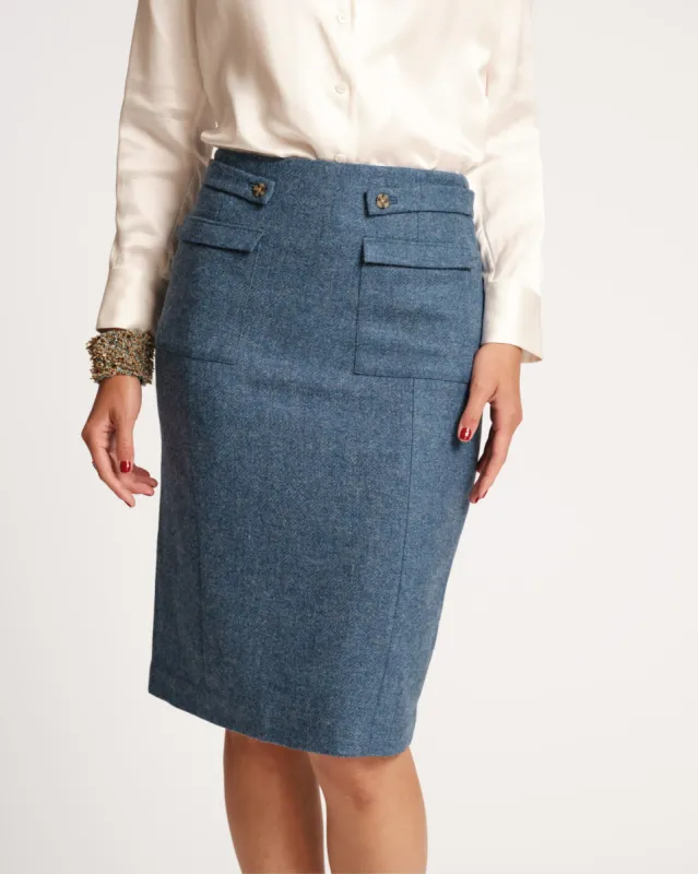 Wool Pencil Skirt Blue sold by Frances Valentine