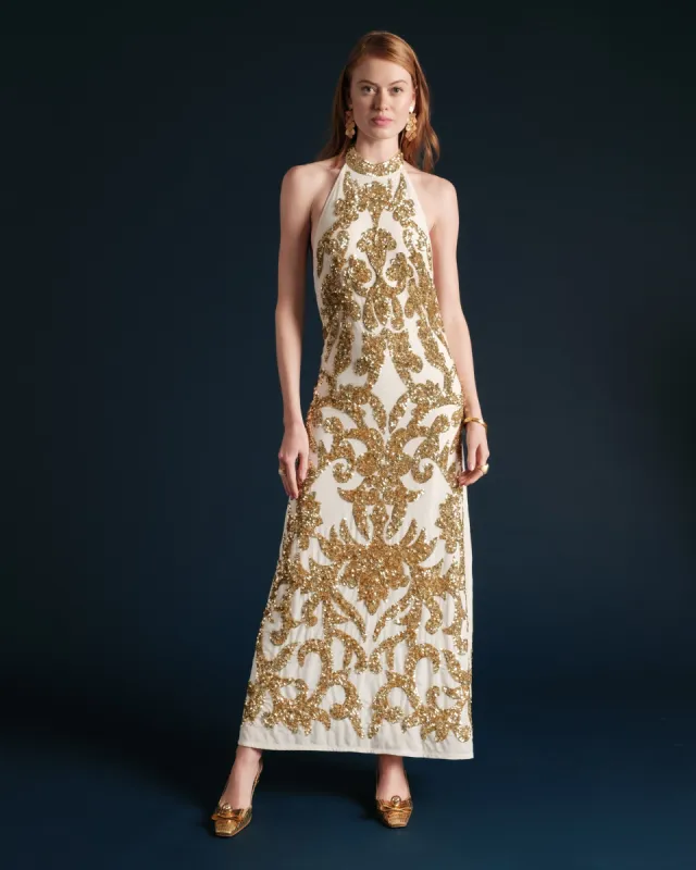 Goddess Dress White Gold sold by Frances Valentine