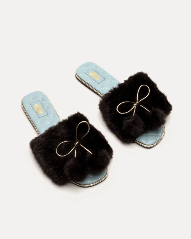 Faux Fur Slipper Black sold by Frances Valentine