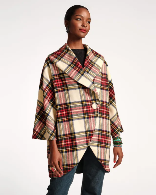 Cocoon Shawl Collar Wool Coat Christmas Plaid sold by Frances Valentine