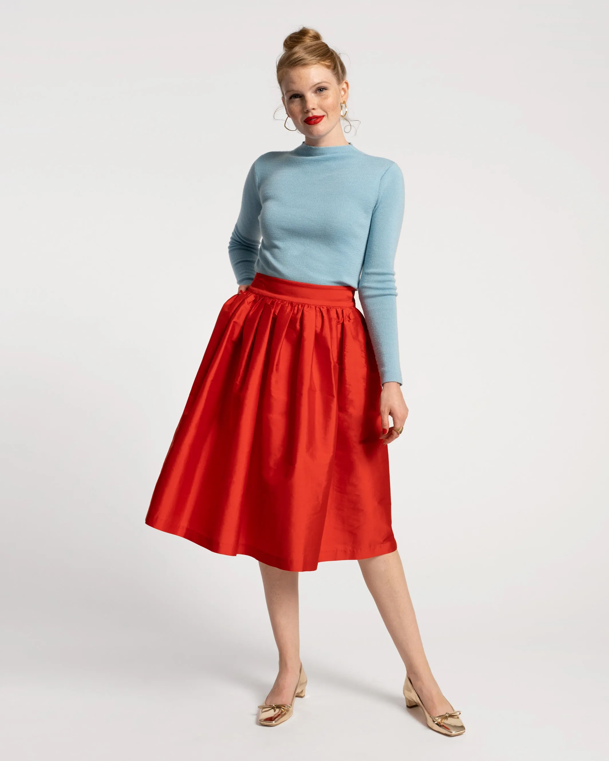 Barbara Gathered Midi Skirt - Red sold by Frances Valentine