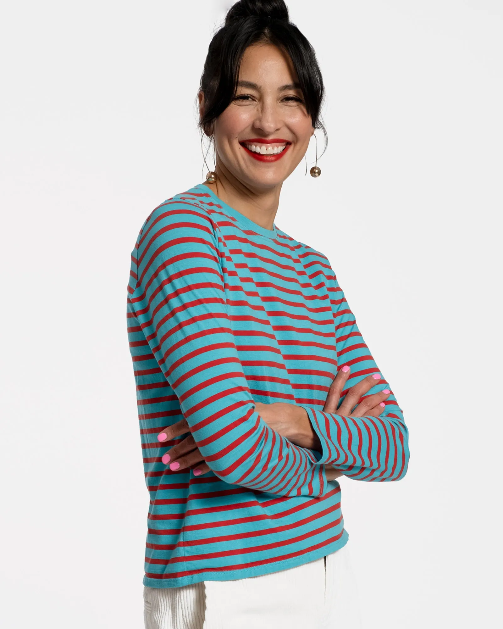 Long Sleeve Striped Tee Shirt - Turquoise Red sold by Frances Valentine product image thumbnail 2