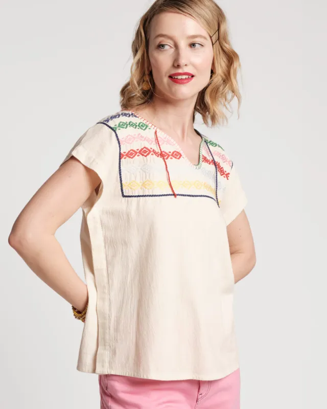 Lorna Embroidered Top - Oyster sold by Frances Valentine