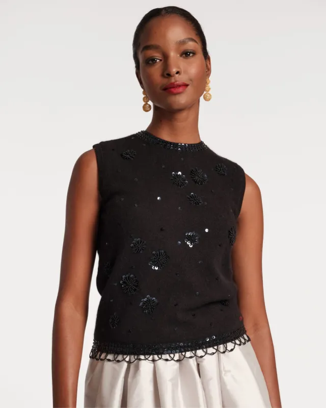 Star Embroidered Knit Shell Black sold by Frances Valentine