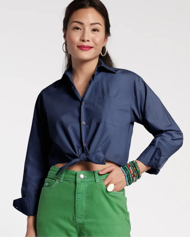 Ellie Crop Button Down - Navy sold by Frances Valentine