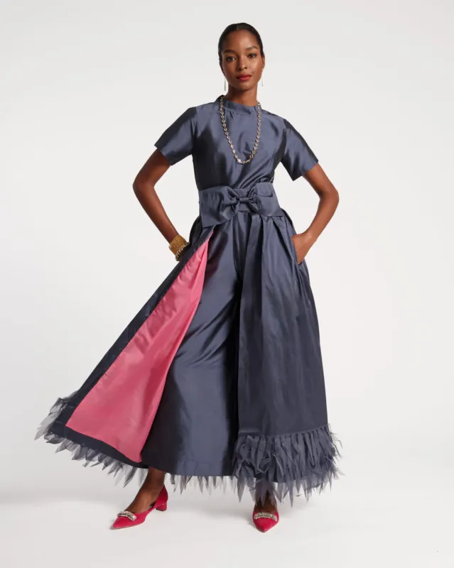 Jody Jumpsuit Feather Fringe Navy Pink sold by Frances Valentine