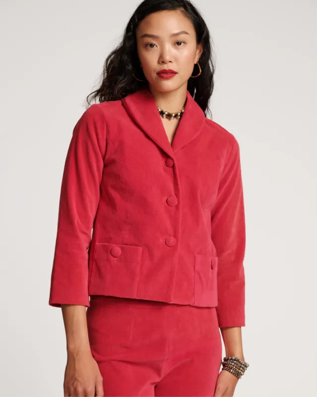 Finley Stretch Velvet Blazer Cranberry sold by Frances Valentine