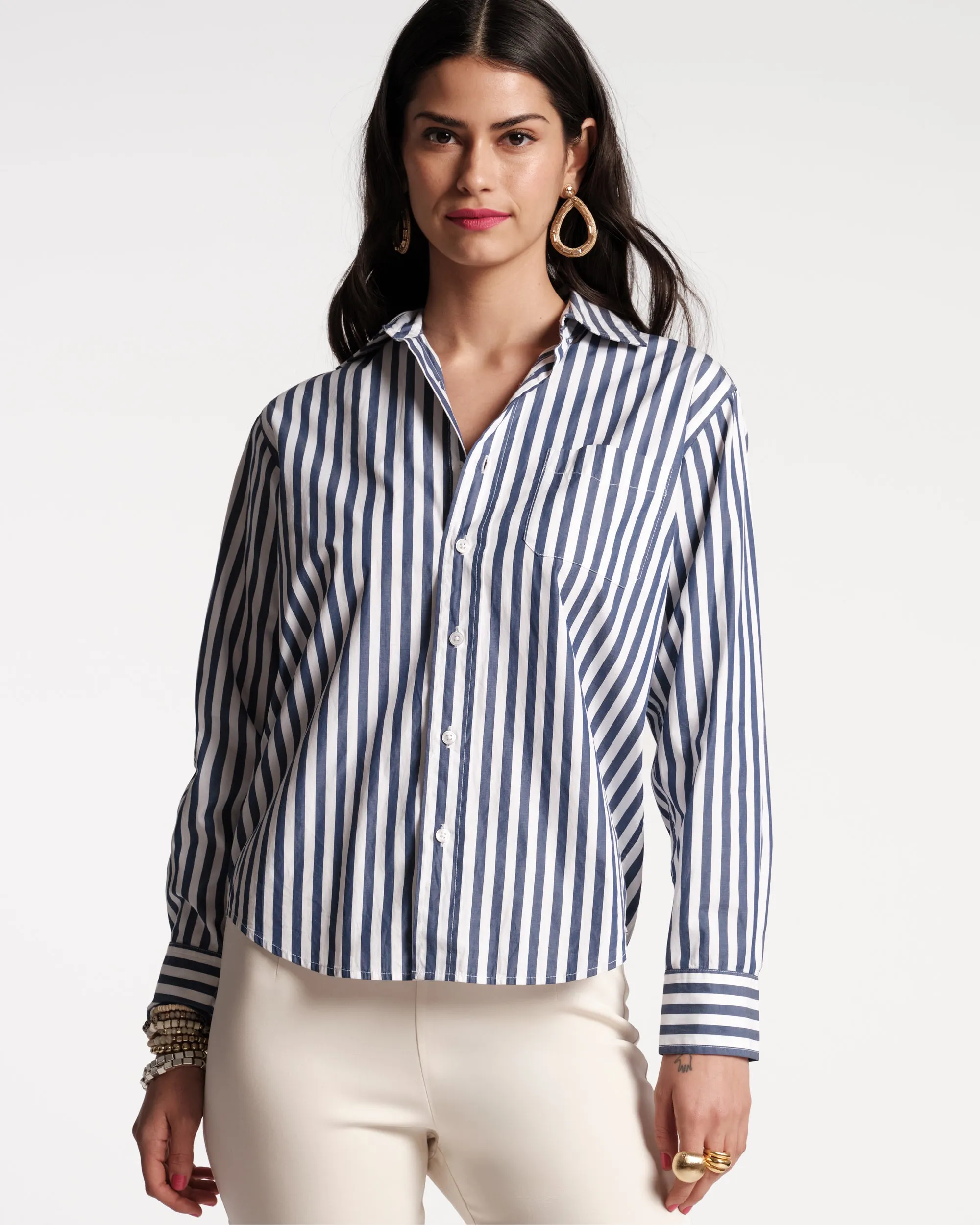 Perfect Button Down - Stripe Navy sold by Frances Valentine