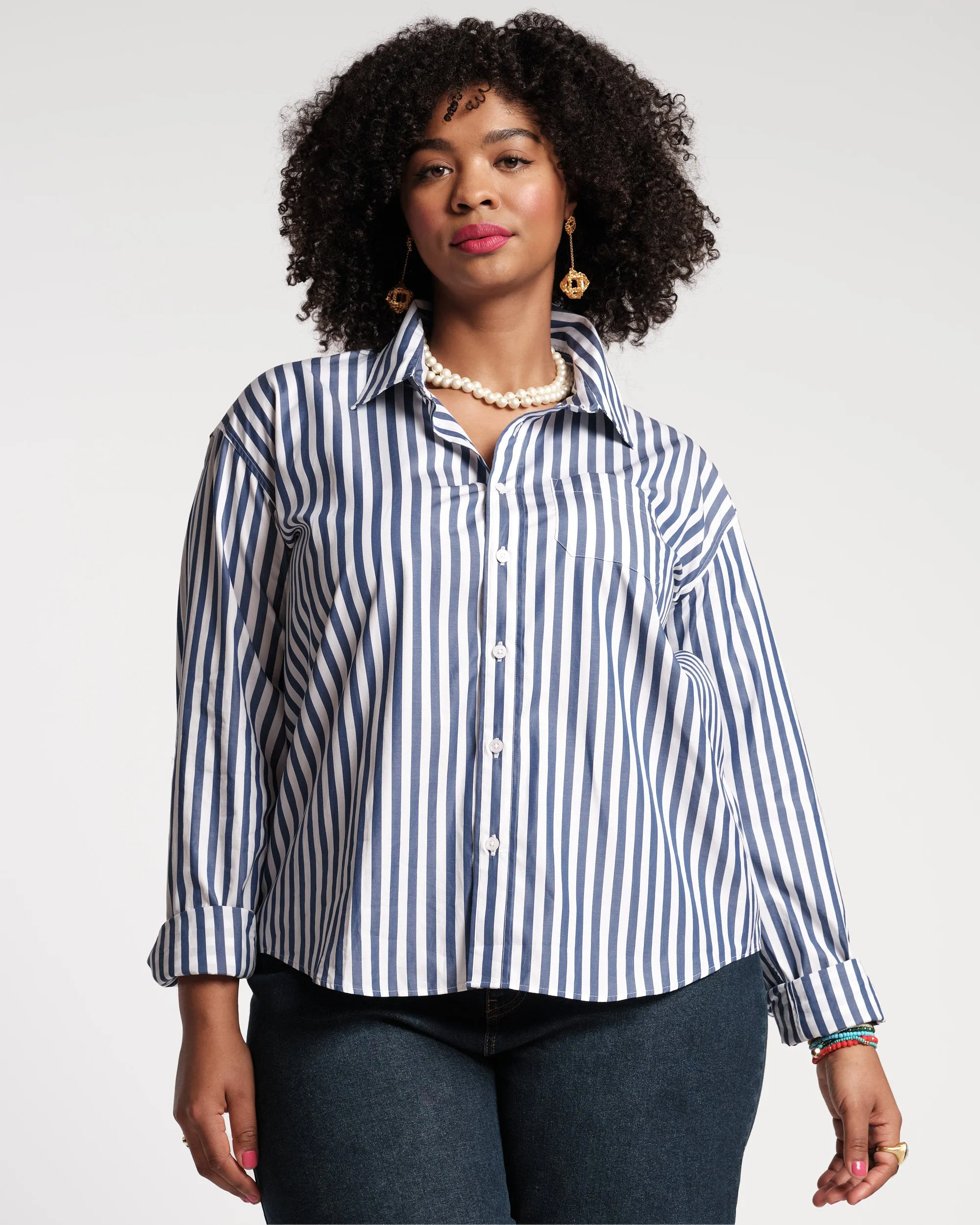 Perfect Button Down - Stripe Navy sold by Frances Valentine product image thumbnail 2