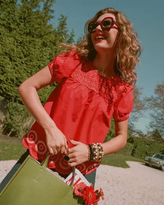 Whit Embroidered Cotton Top Red Oyster sold by Frances Valentine