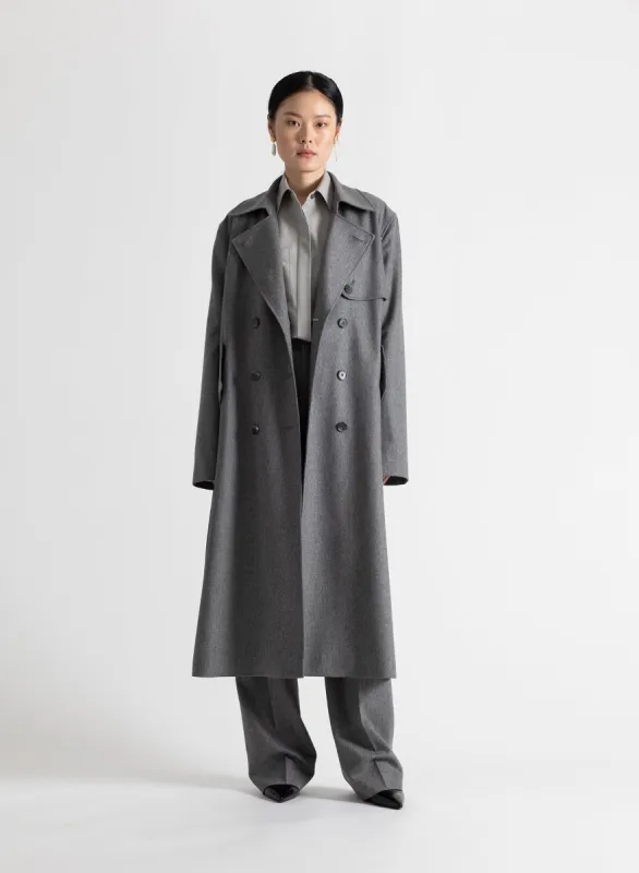 Storm Flap Trench Coat in Medium Heather Grey sold by MARIA McMANUS