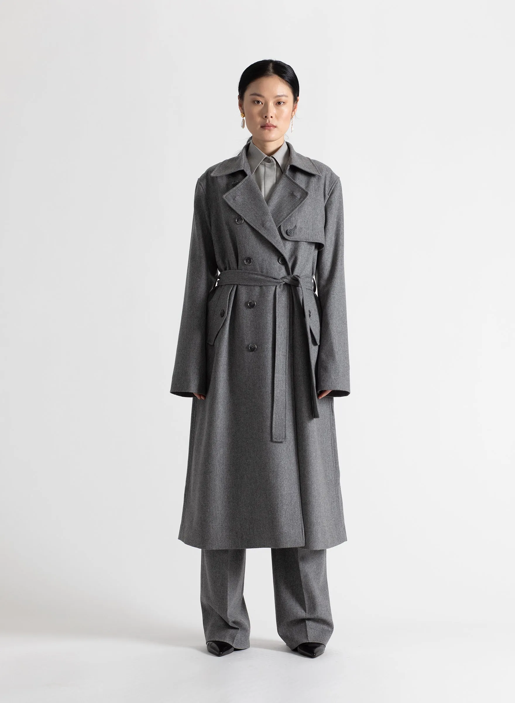 Storm Flap Trench Coat in Medium Heather Grey sold by MARIA McMANUS product image thumbnail 4