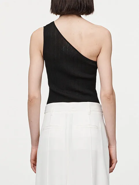 Crepe Ribbed One Shoulder Top in Black sold by MARIA McMANUS product image thumbnail 3