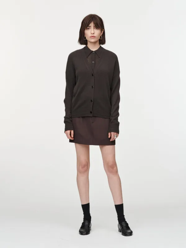 Featherweight Boyfriend Cardigan in Chocolate & Black sold by MARIA McMANUS