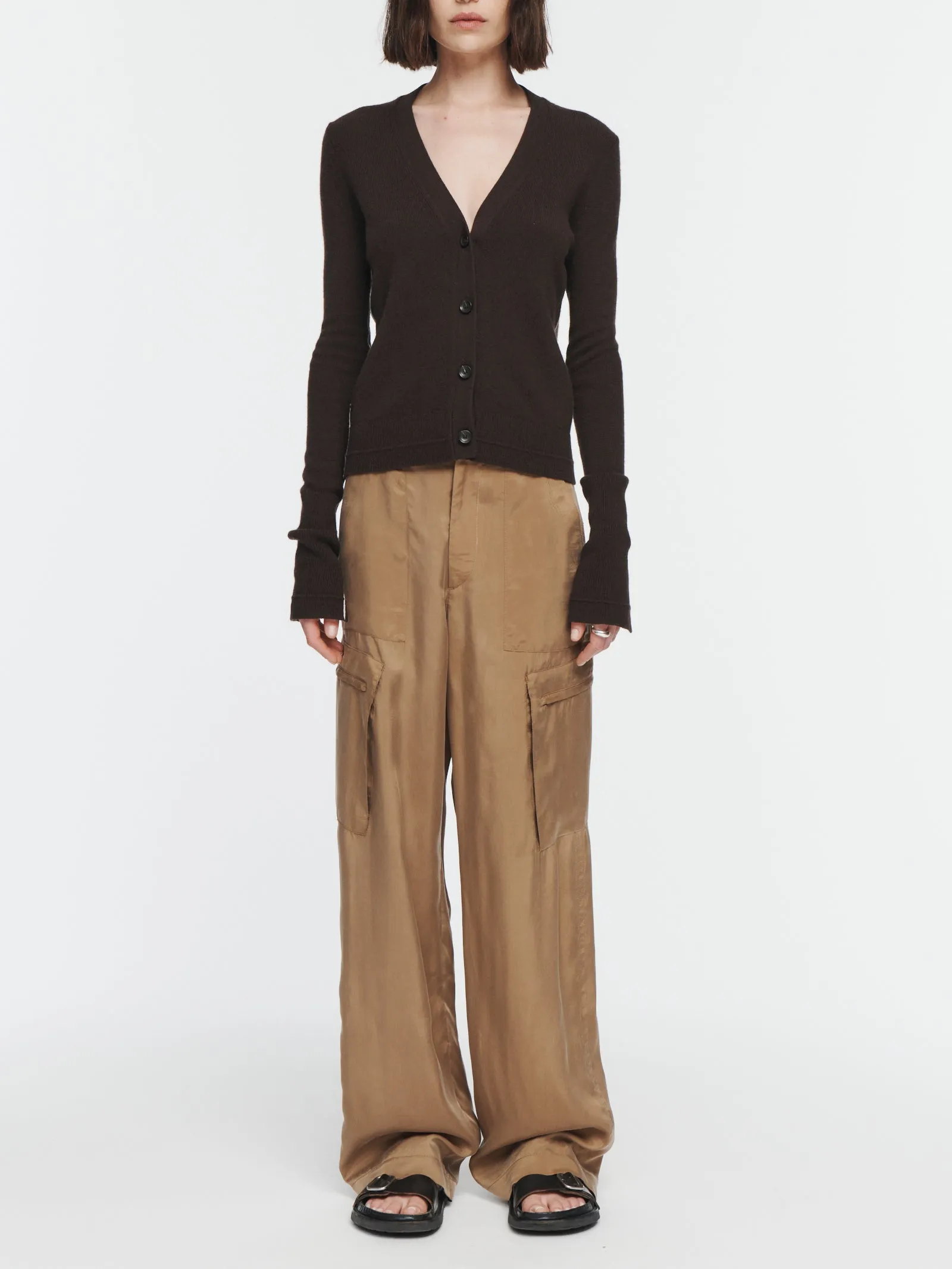 Featherweight Slim Cardigan in Chocolate Brown sold by MARIA McMANUS