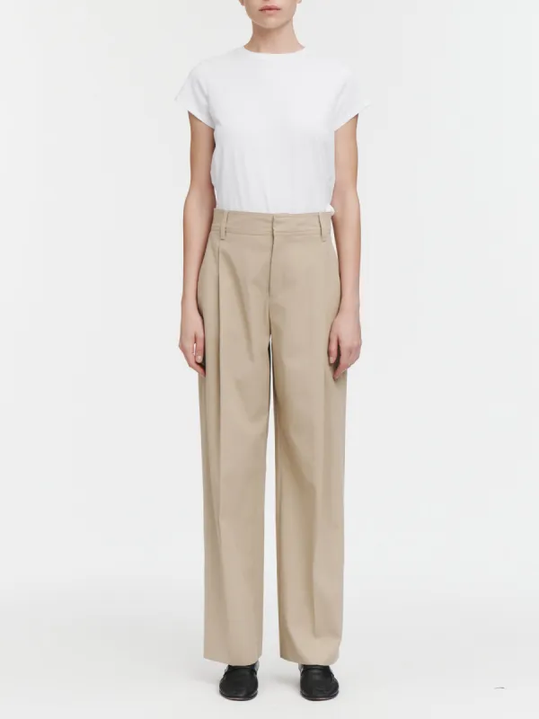 Mid Rise Single Pleat Front Trouser in Sand sold by MARIA McMANUS