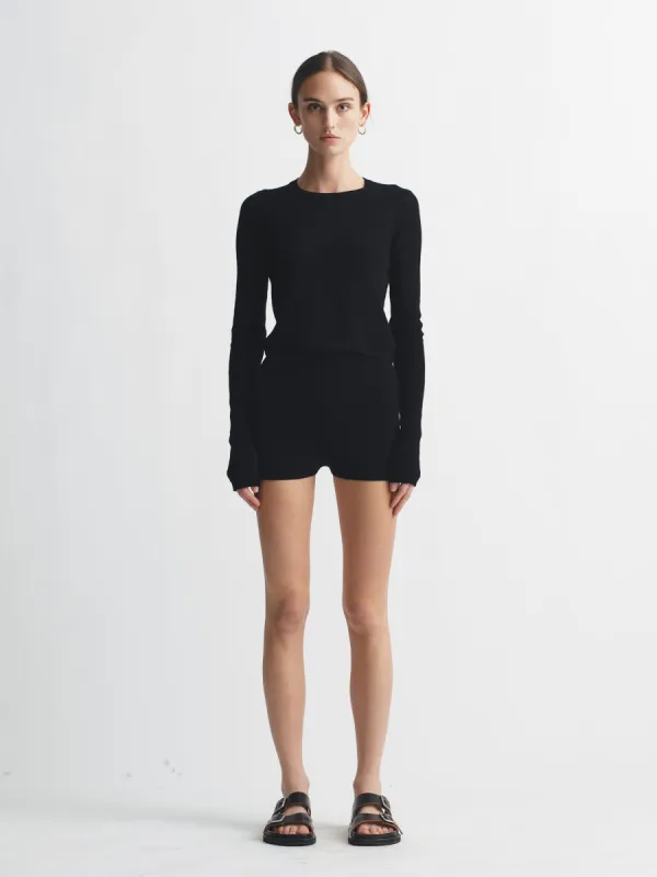 Open Stitch Cashmere Crew in Black sold by MARIA McMANUS