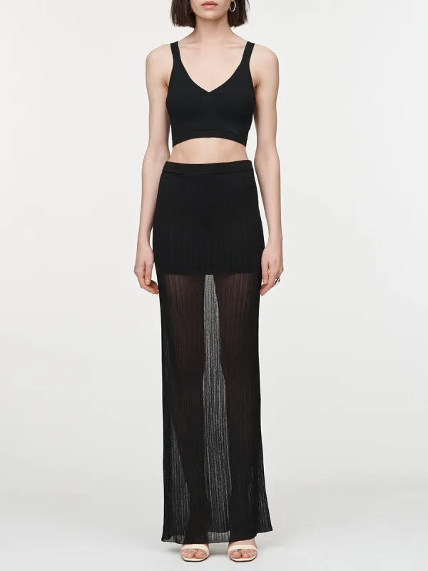 Crepe Ribbed Skirt in Black sold by MARIA McMANUS