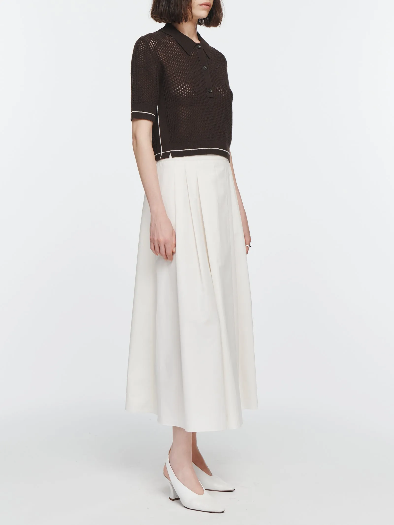 Pleat Front Full Skirt in Ivory sold by MARIA McMANUS
