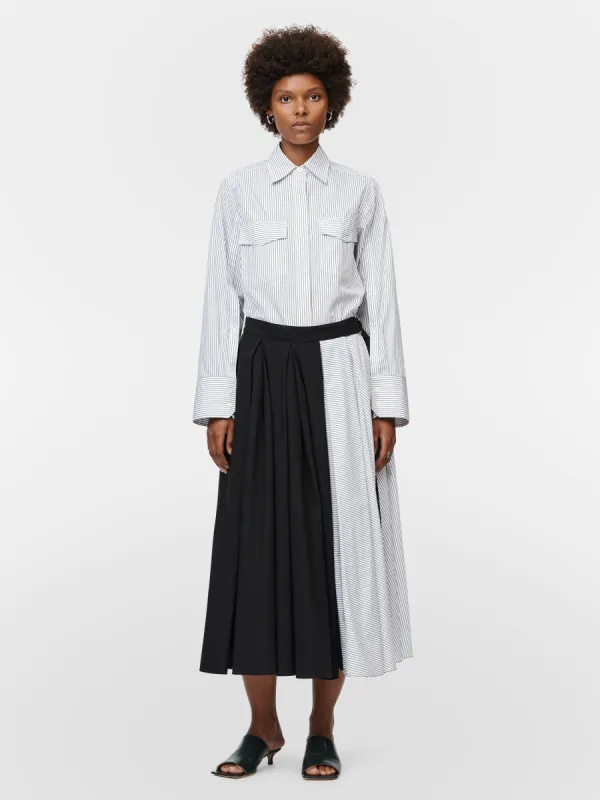 Split Sleeve Shirt in White & Charcoal Stripe made by MARIA McMANUS