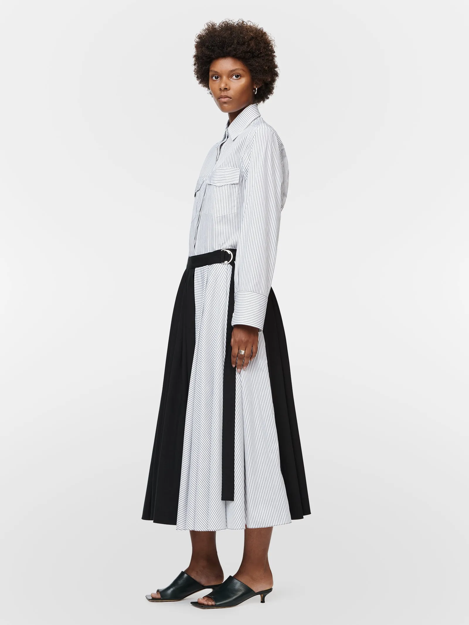 Split Sleeve Shirt in White & Charcoal Stripe sold by MARIA McMANUS product image thumbnail 2