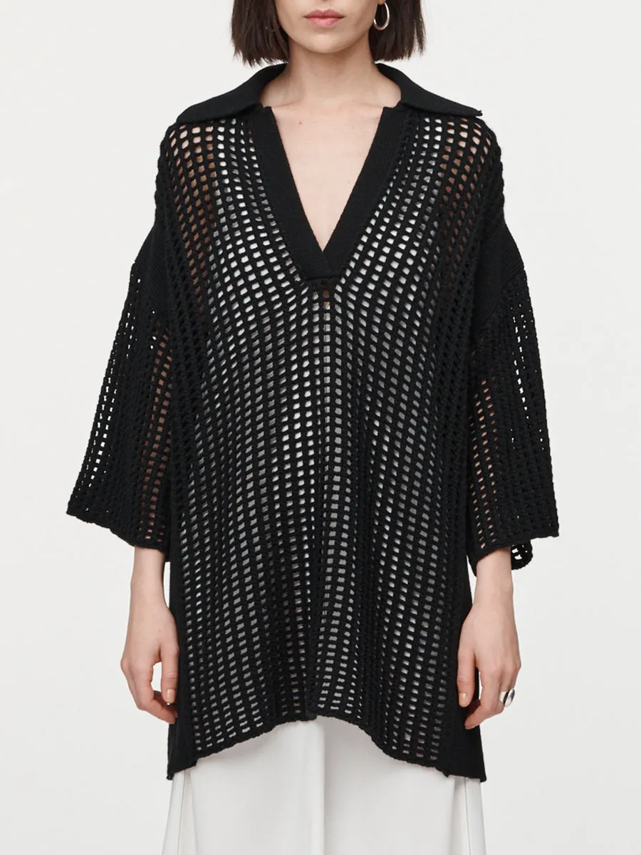 Crochet Polo Tunic in Black sold by MARIA McMANUS