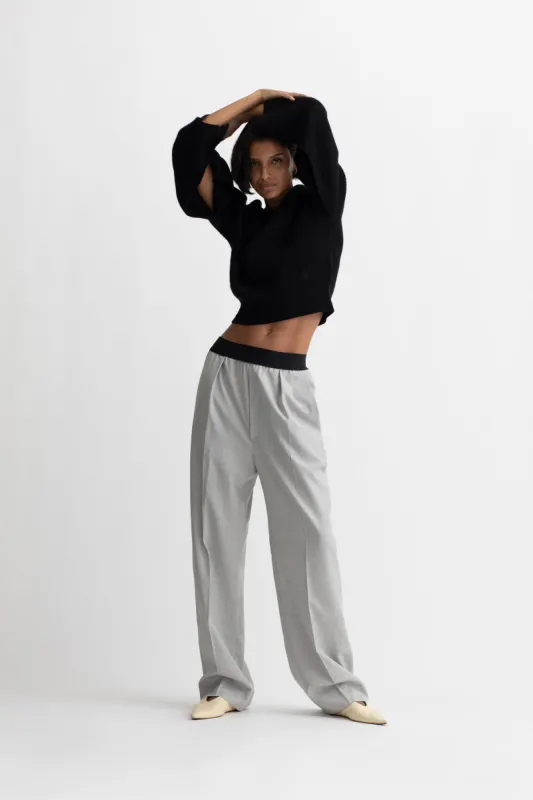 Responsible Wool High Waisted Wide Leg Pull On Pant in Light Heather Grey sold by MARIA McMANUS