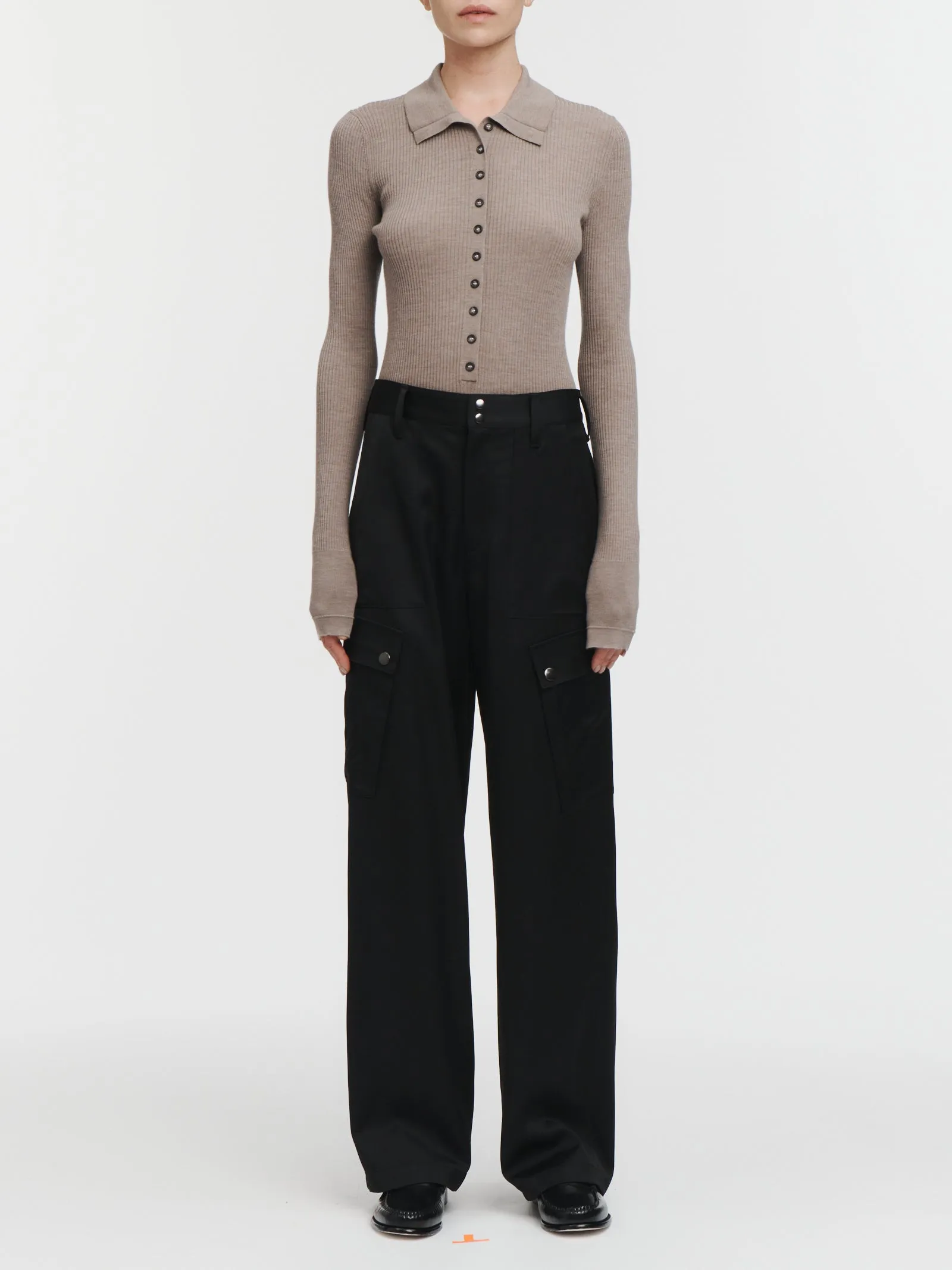 Snap Wide Leg Cargo Pant in Black sold by MARIA McMANUS
